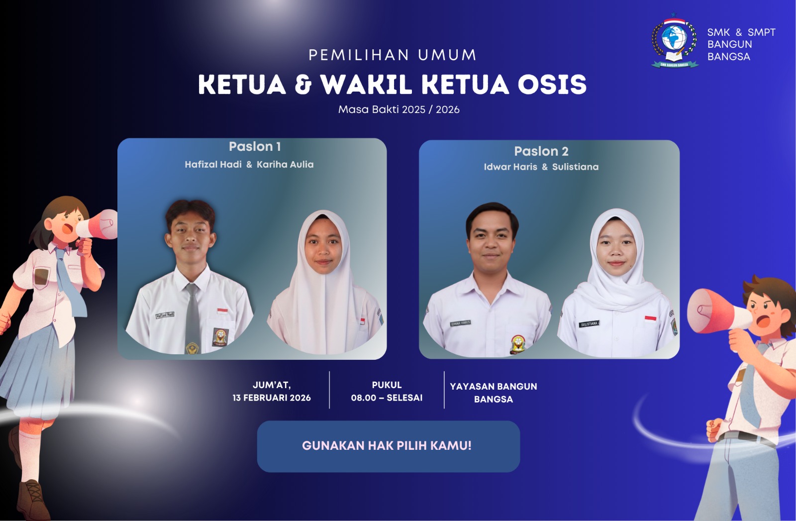 Gema Demokrasi di SMK Bangun Bangsa: Pemilihan Ketua dan Wakil Ketua OSIS Masa Bakti 2025-2027 Berlangsung Khidmat